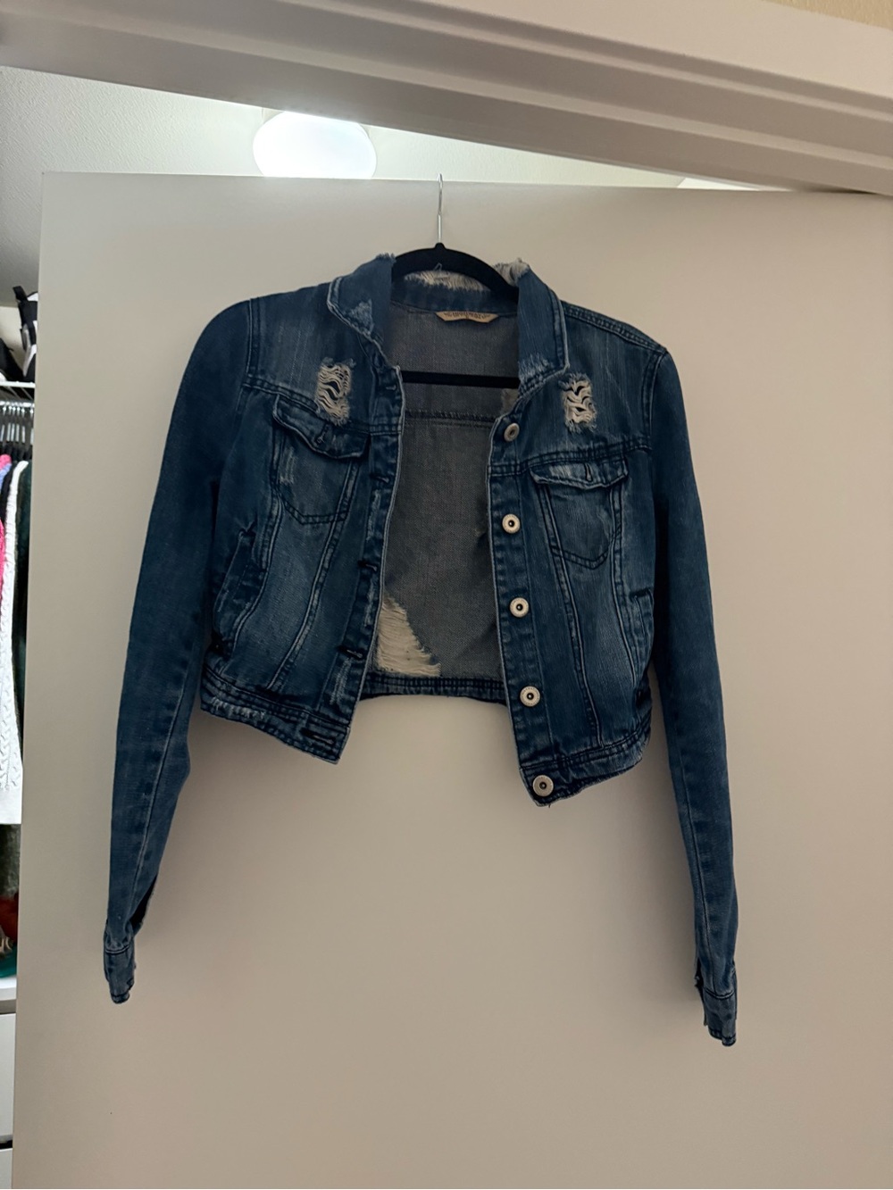 Highway Jeans Distressed Dark Blue Cropped Denim Jacket